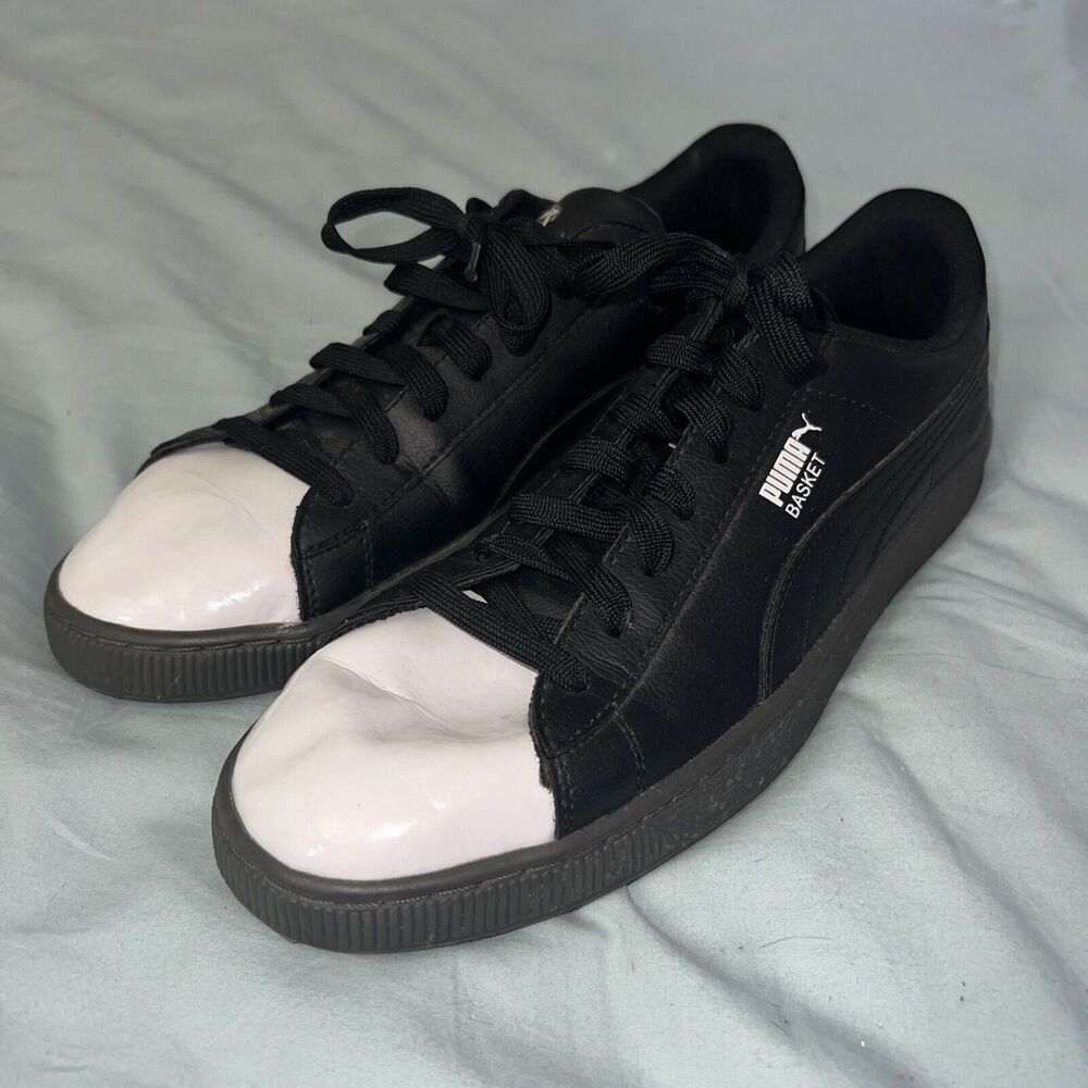 Puma Basket Patent Sneakers Black & White Men's Size 13